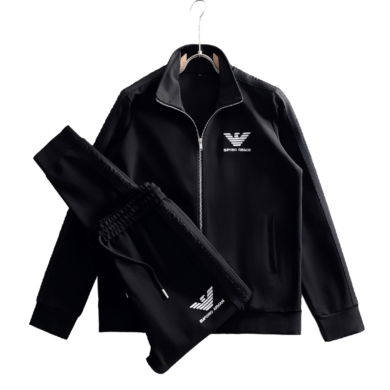 Emporio Armani Black Zip - Up Jacket And Pants Set With Logo