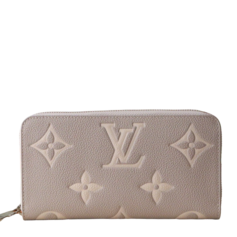 Elegant Louis Vuitton Light Gray Embossed Leather Zip Around Wallet for Luxury Enthusiasts M14228