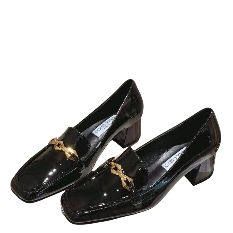 Jimmy Choo Women's Black Patent Leather Chain - Accented Loafers