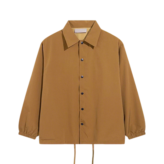 FOG Inspired Brown/White Button Up Collared Jacket With Drawstring Hem