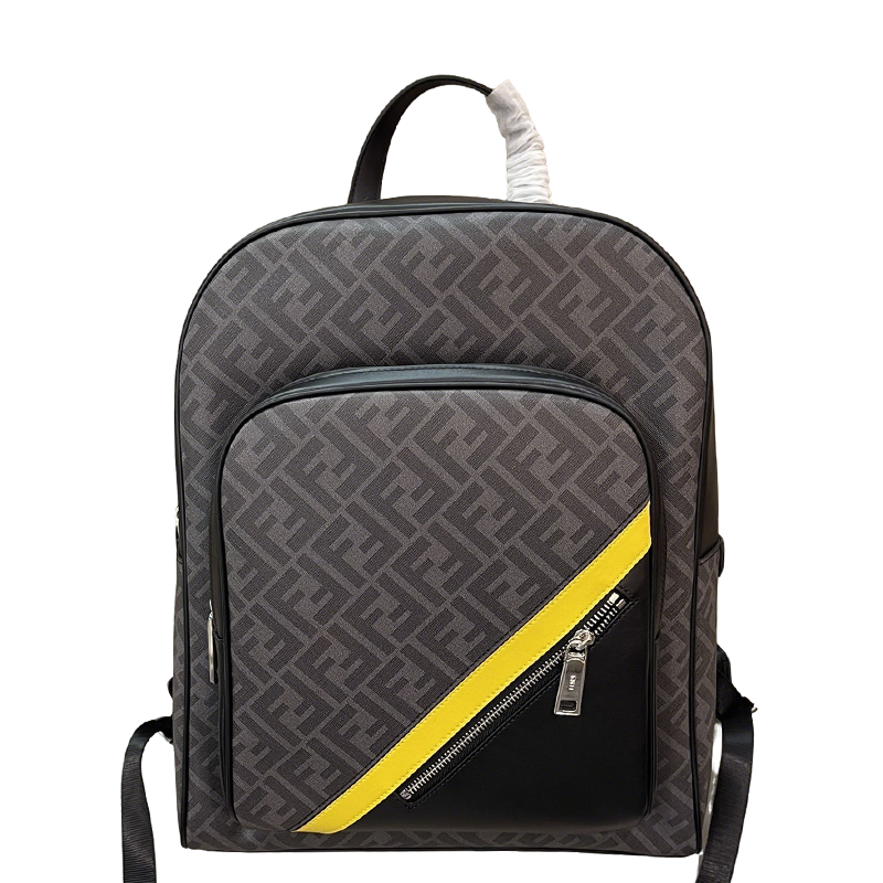 Trendy Fendi Backpack With Signature FF Pattern And Contrasting Yellow Accent 7VZ074