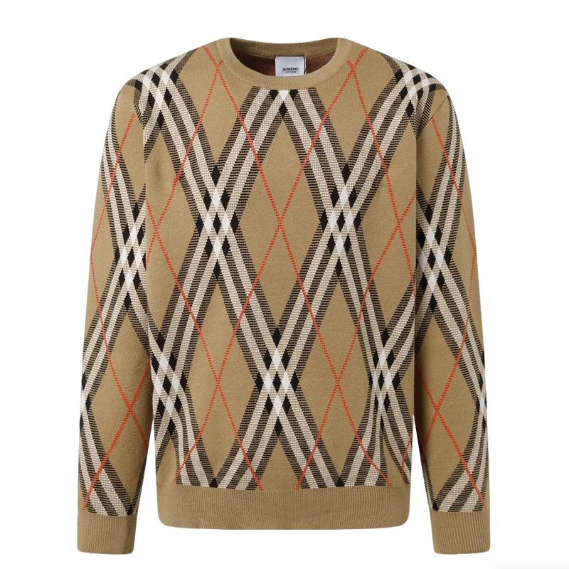 Burberry Men's Argyle Check Crew Neck Knitted Sweater