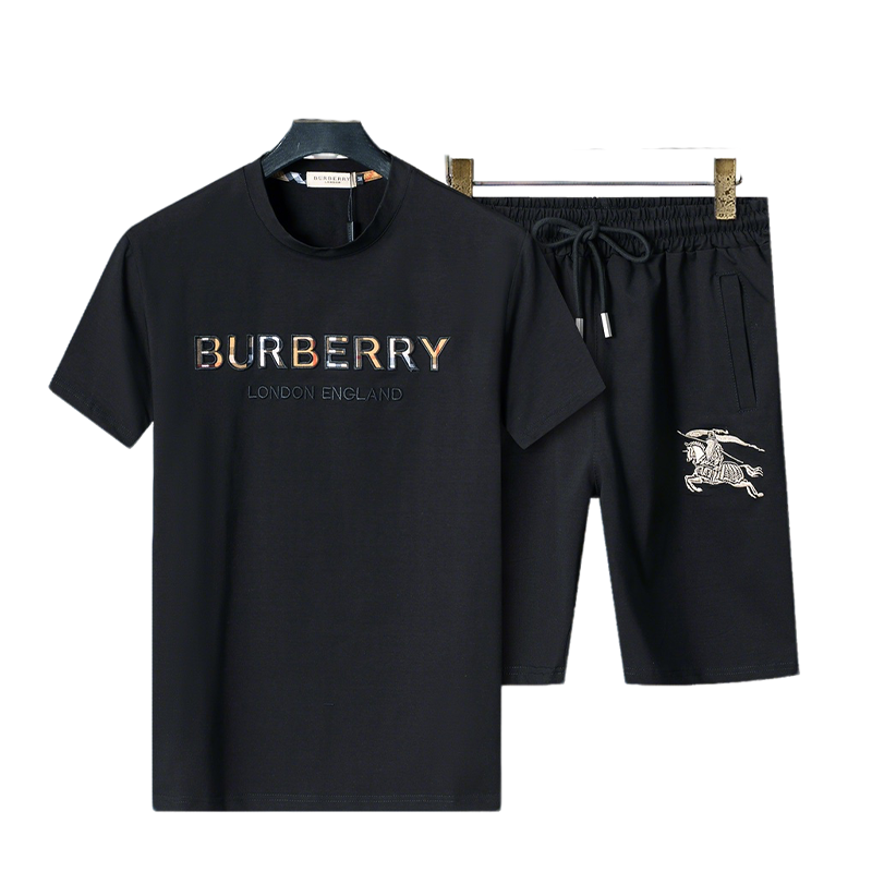 Burberry Men's Black Short - Sleeve And Shorts Tracksuit With Logo