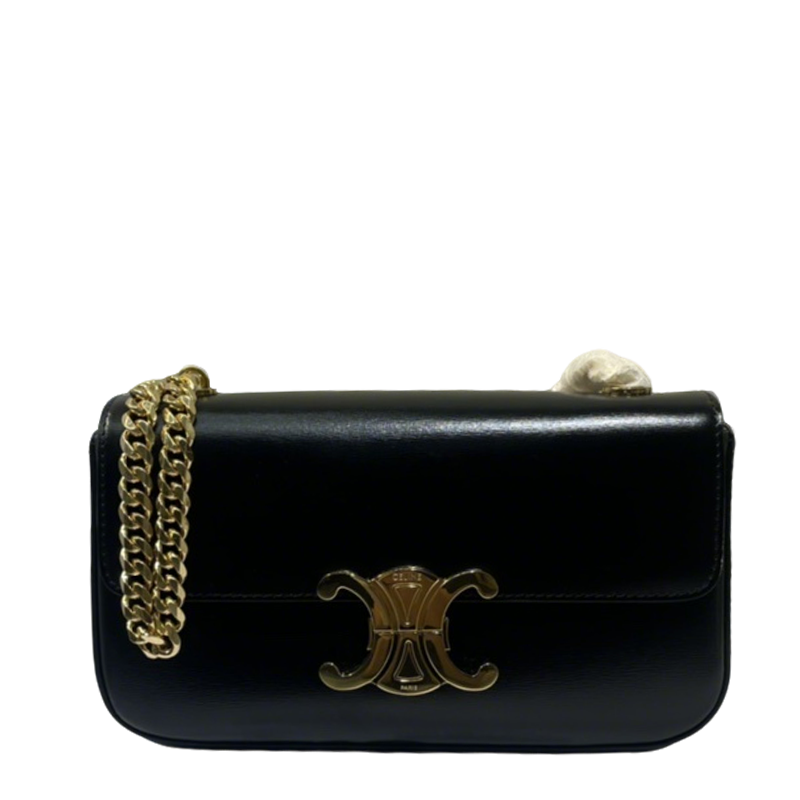 Celine Black Leather Crossbody Bag With Gold Chain And Triomphe Buckle 197993