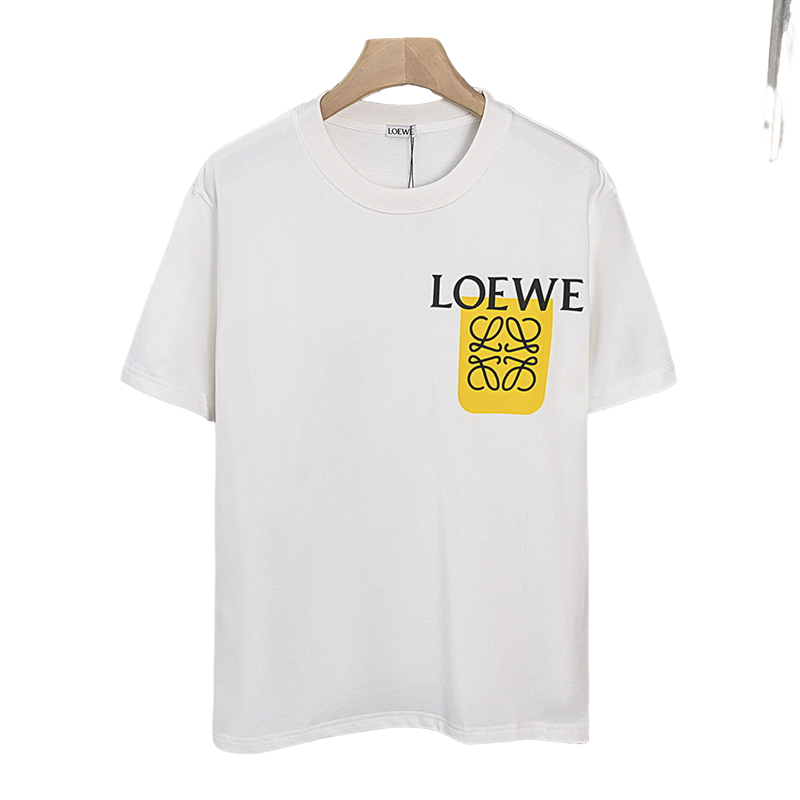 LOEWE White/Black Tee With Yellow Logo Patch For Stylish Casual Wardrobe Update