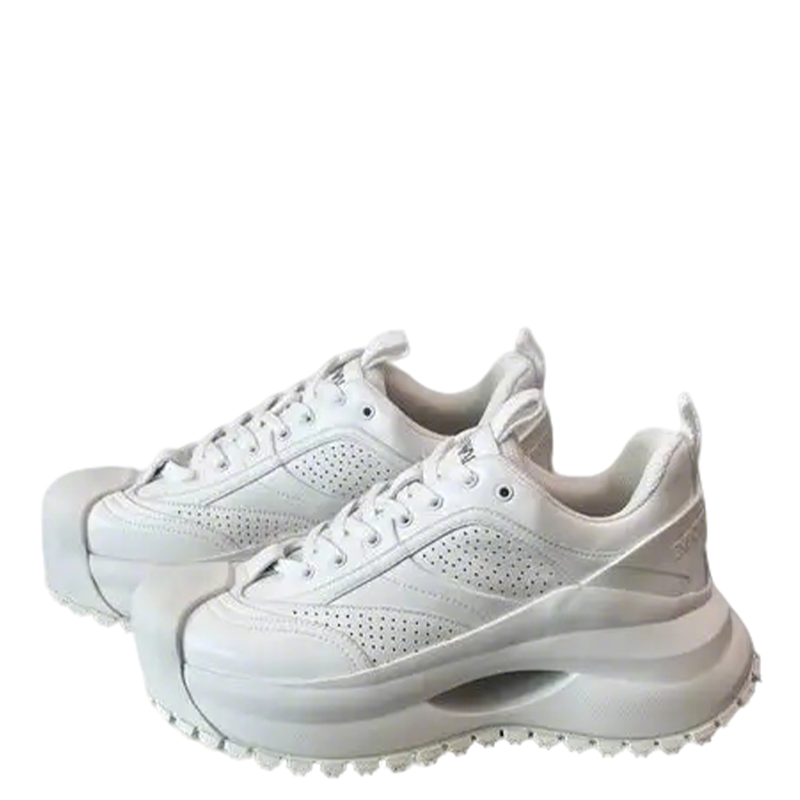 Emporio Armani White Chunky Platform Leather Sneakers with Perforated Detailing