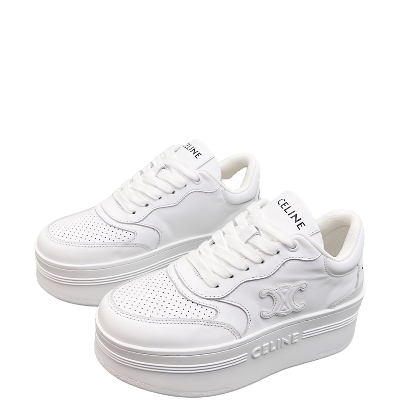Celine White Leather Platform Sneakers With Brand Monogram