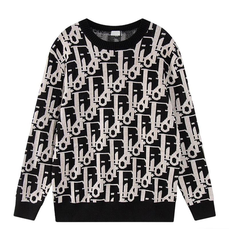 Dior Monogram Pattern Crew Neck Long Sleeve Fashion Sweater