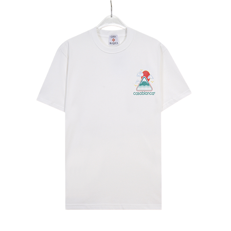 Casablanca White/Black/Green T - Shirt With Colorful Mountain Sun And Brand Logo Graphic