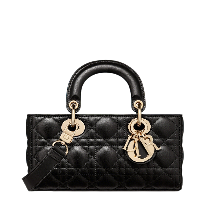 Elegant Black Dior lady d-joy Handbag With Quilted Leather And Gold - Toned Logo Charms M0613O