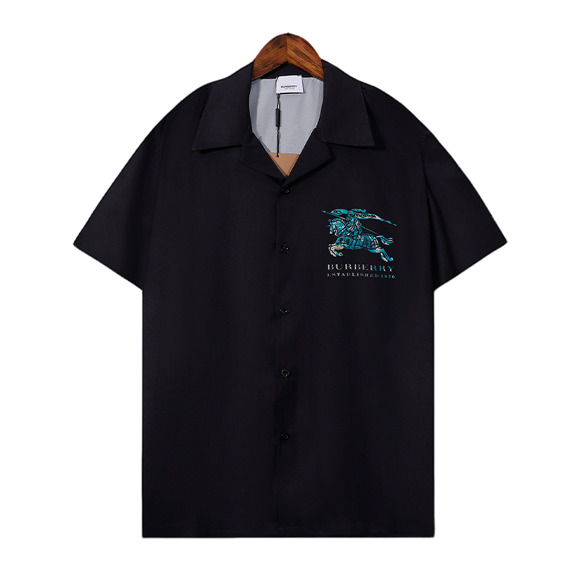 Burberry Black Short - Sleeve Shirt With Equestrian Knight Emblem Design