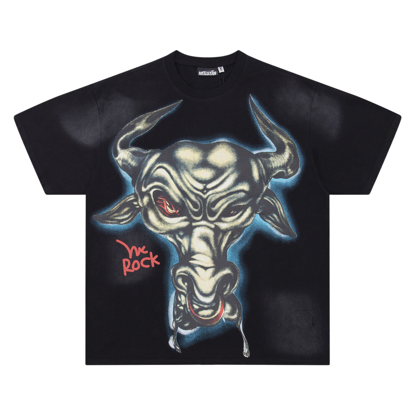 Hellstar Black T Shirt With Bull Head Graphic And We Rock Print