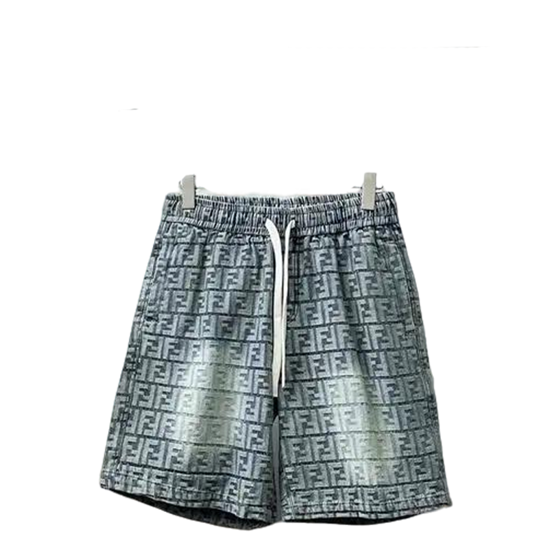 Fendi Men's Gradient Gray FF Logo Patterned Drawstring Shorts