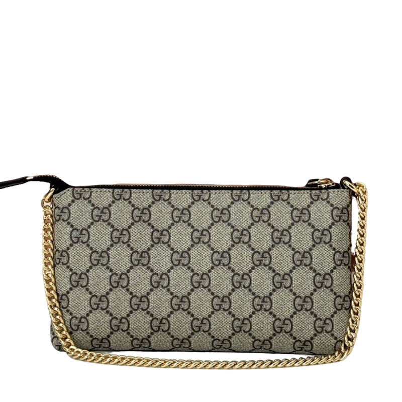 Gucci Beige and Ebony GG Supreme Canvas Chain Pouch with Gold - Tone Hardware 779791