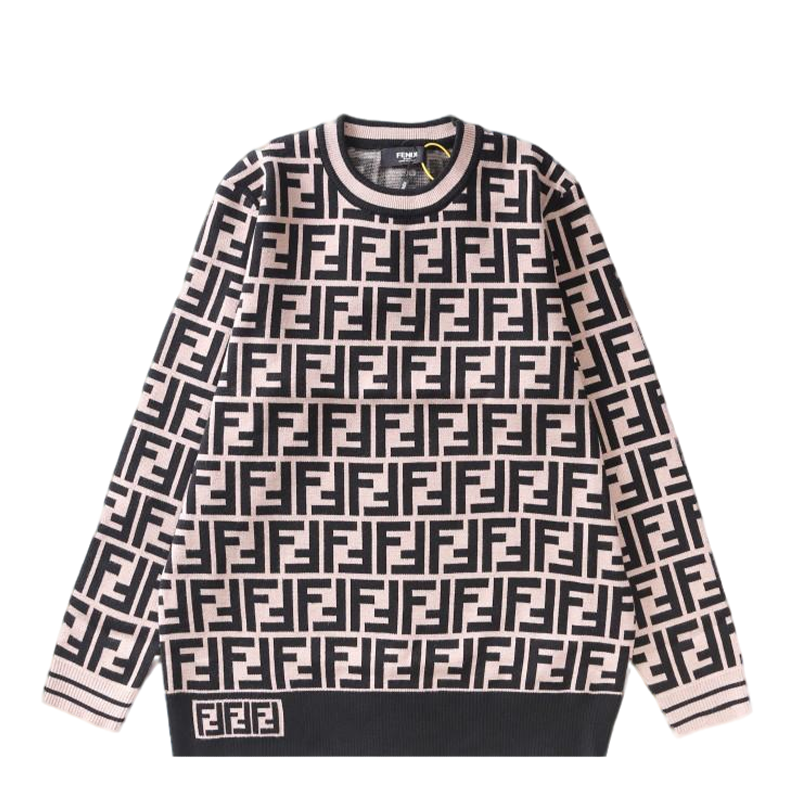 Fendi Pink And Black FF Pattern Crew Neck Long Sleeve Sweater