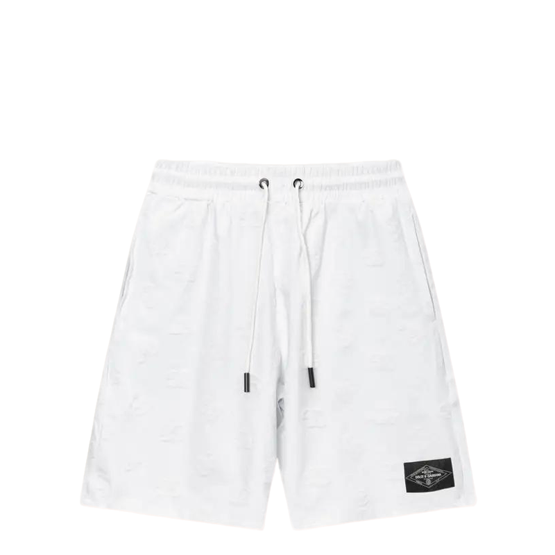 Dolce & Gabbana White Textured Shorts With Branded Patch
