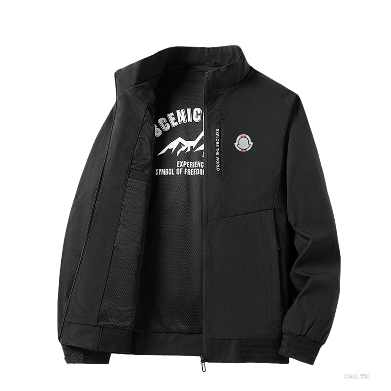 Moncler Men's Black Zip - Up Jacket with Inner Graphic Tee