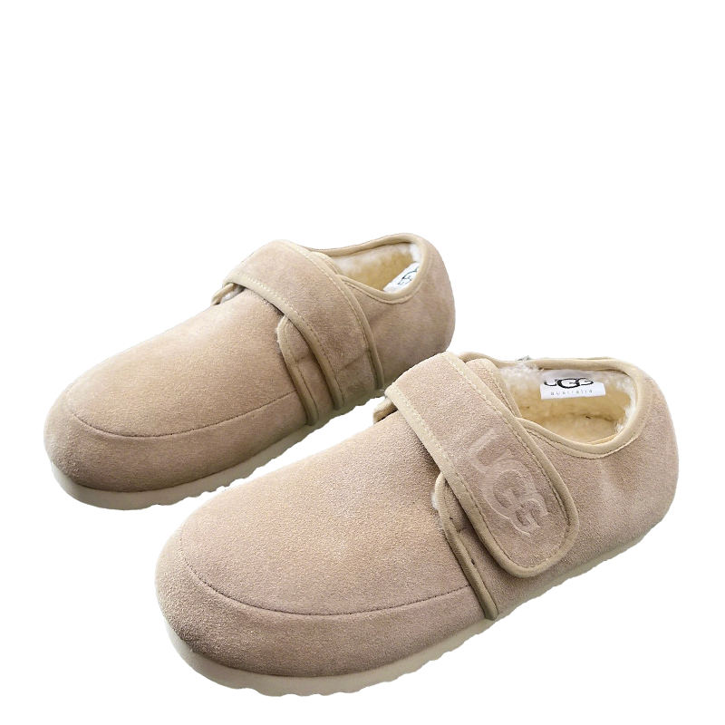 UGG Beige Suede Slippers With Adjustable Strap For Cozy Wear