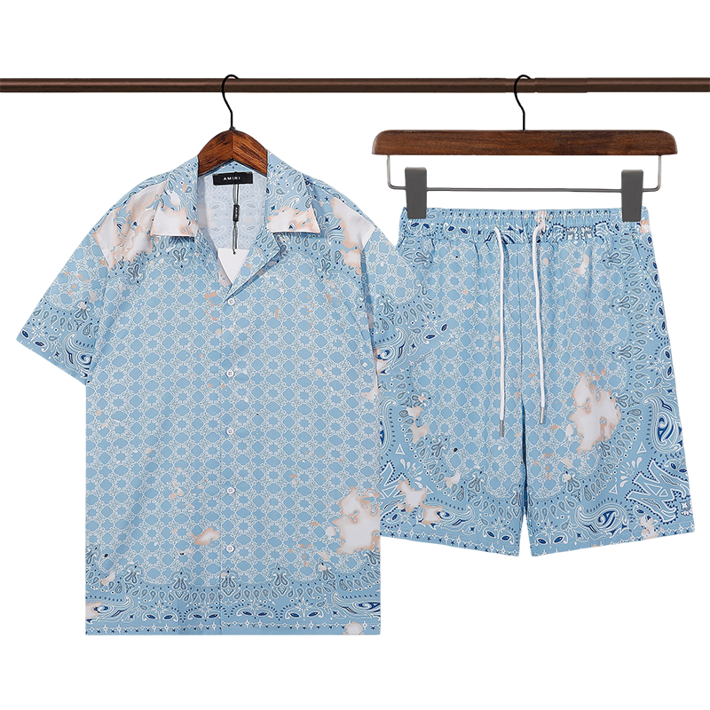 Men's AMIRI Light Blue Patterned Short - Sleeve Shirt And Shorts Set