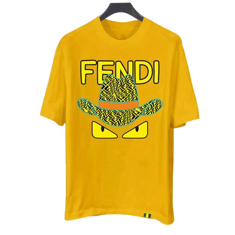 Eye - catching Fendi Yellow/Black/White T - Shirt With Unique Hat And Monster Eye Design