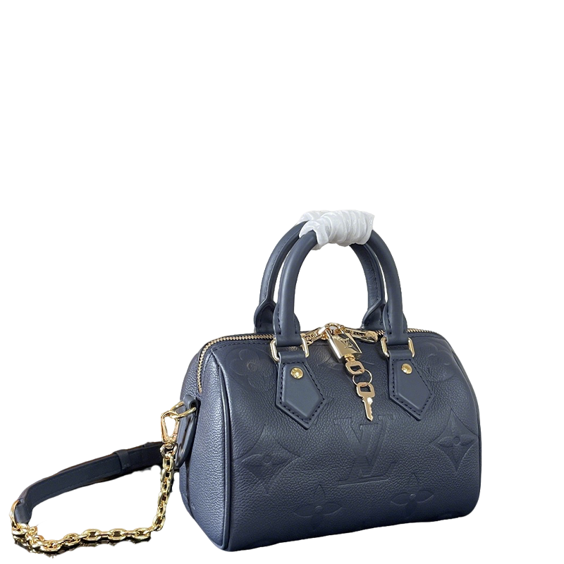 Elegant Louis Vuitton Speedy Bandoulière Bag In Navy Embossed Leather For Luxury Lovers