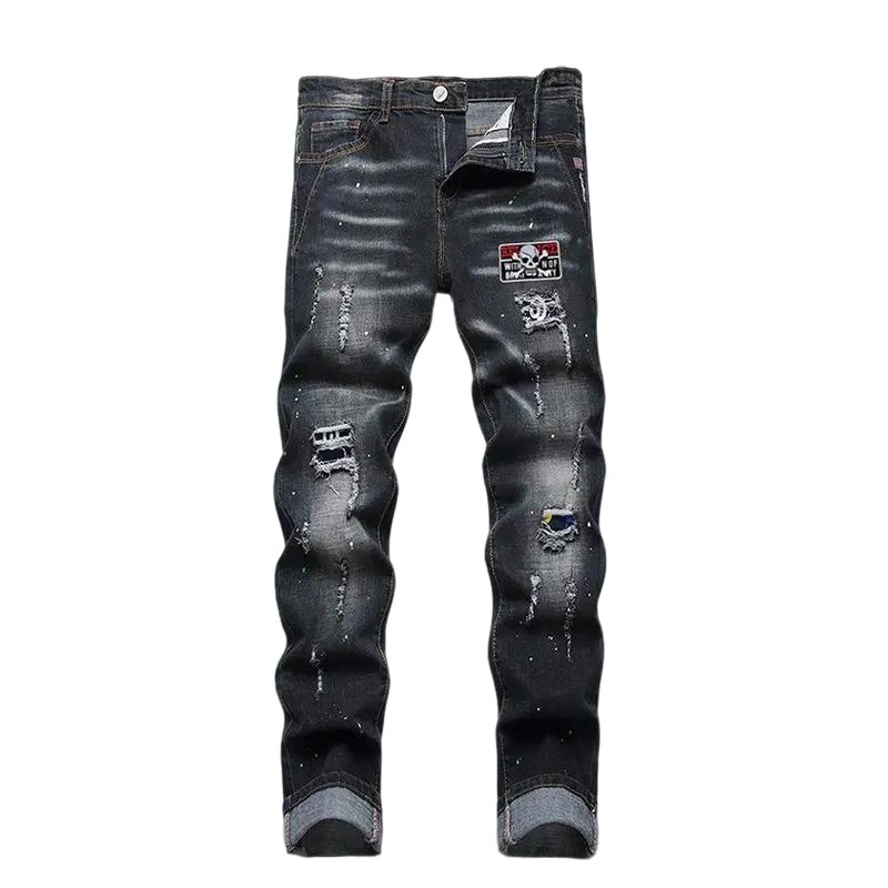 Philipp Plein Men's Distressed Denim Jeans With Skull Patch And Edgy Style