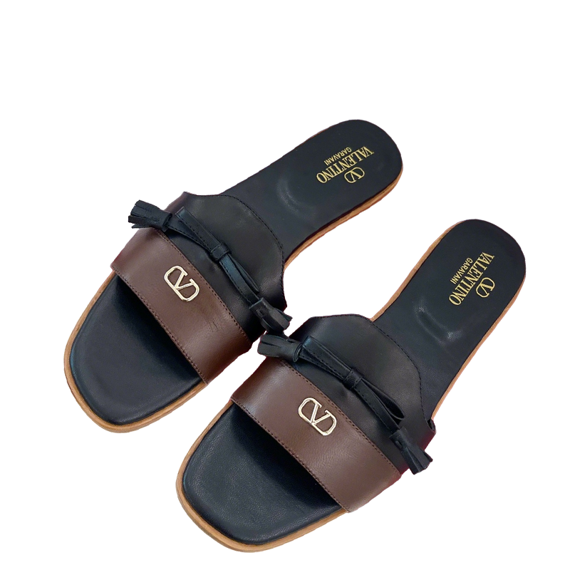 Valentino - Inspired Women's Flat Slides With Bow Detail