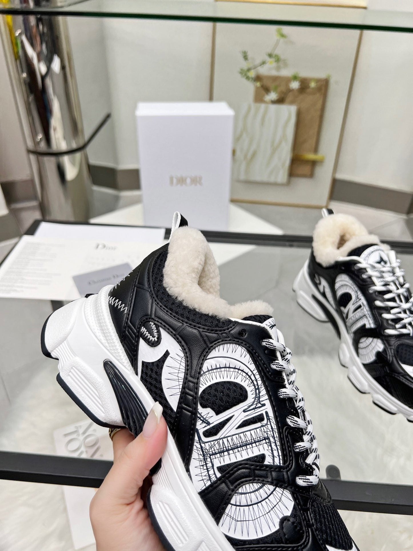 Women's Dior Black And White Sneakers With Fleece Lining