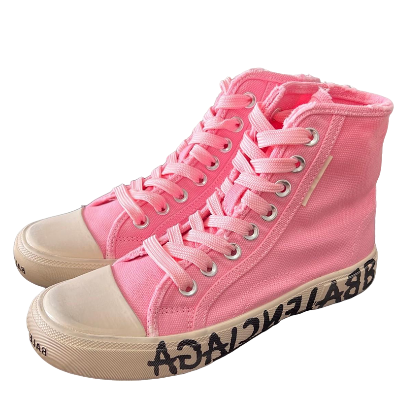 Balenciaga Pink High-Top Canvas Sneakers with Brand Logo Sole for Luxury Street Style
