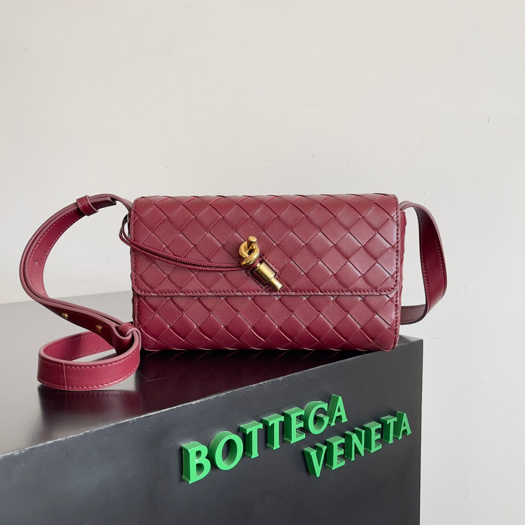Bottega Veneta Woven Leather Crossbody Bag With Gold Lock Fashion Statement Piece Style No.755545