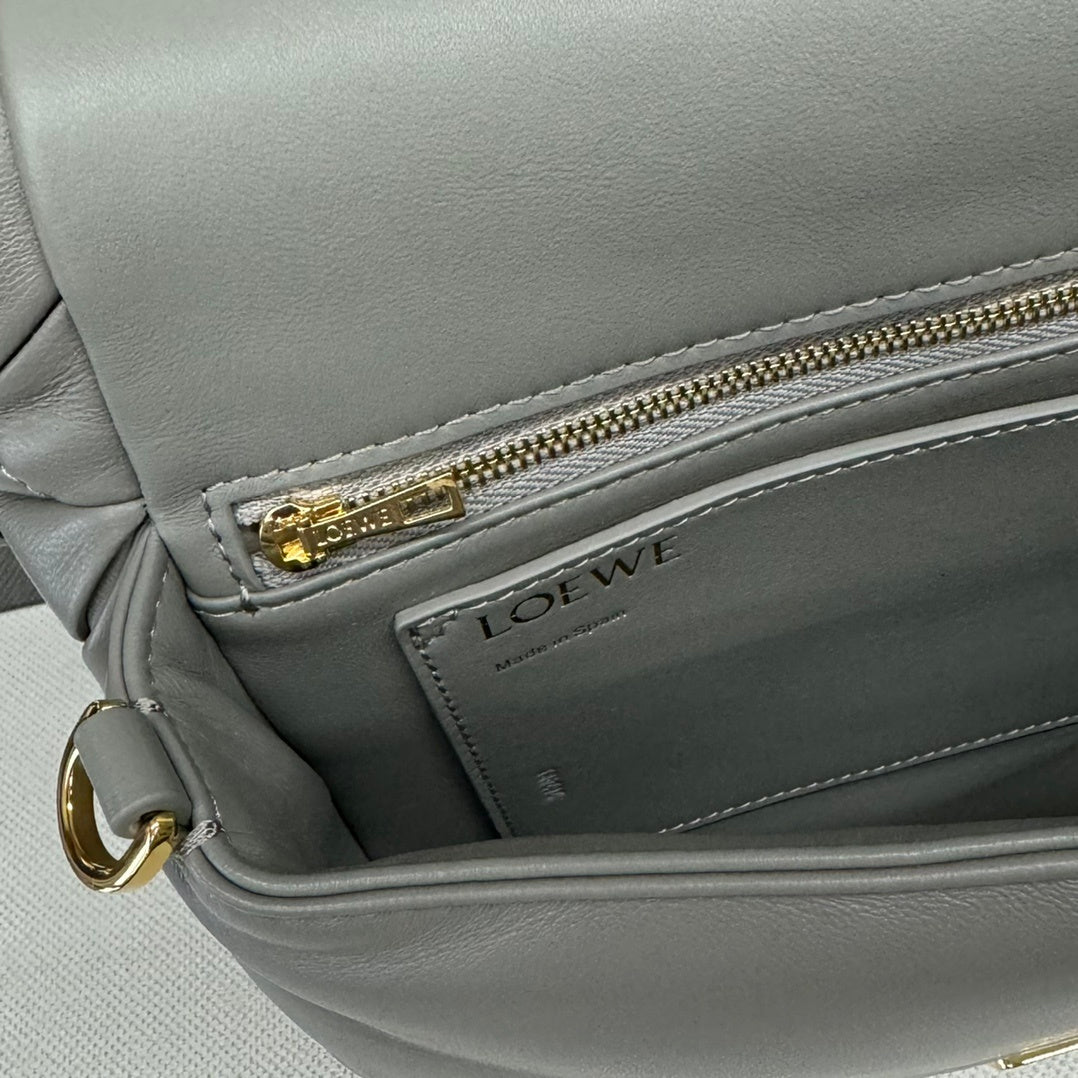 Loewe Puffer Goya Gray/Green Quilted Leather Crossbody Bag With Gold Accents 062466