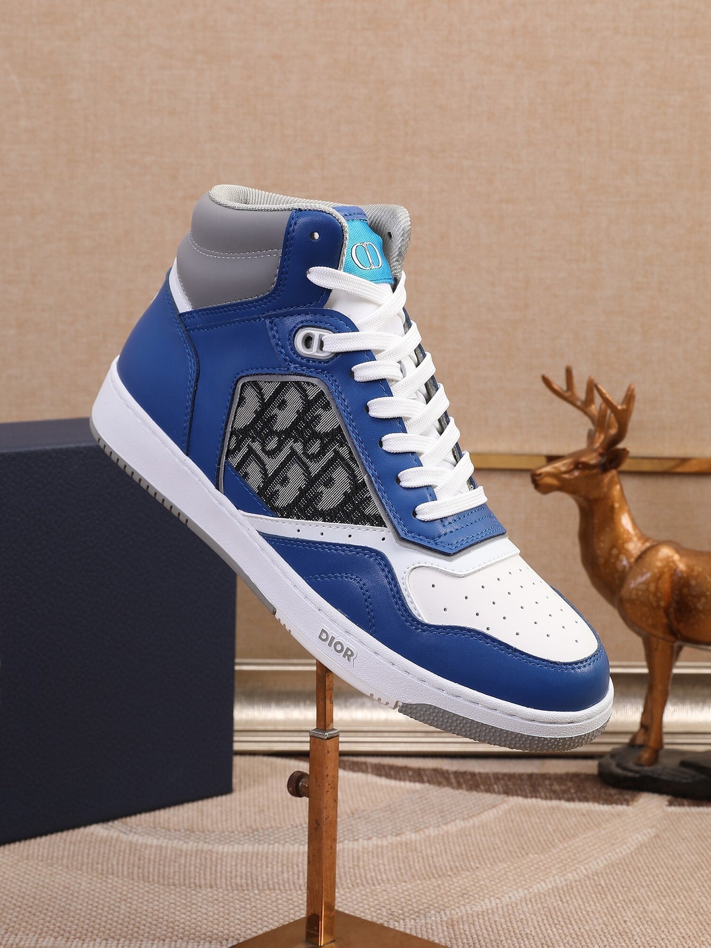 Dior Men's High Top Sneakers with Oblique Pattern and Adjustable Strap