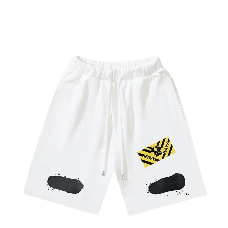 Off - White Men's White Drawstring Shorts with Bold Graphic Prints