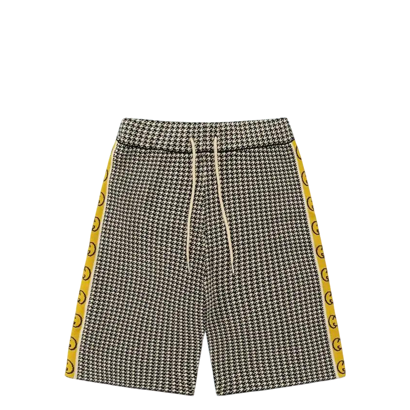 Gucci Men's Houndstooth Shorts with Yellow Logo Tape Details