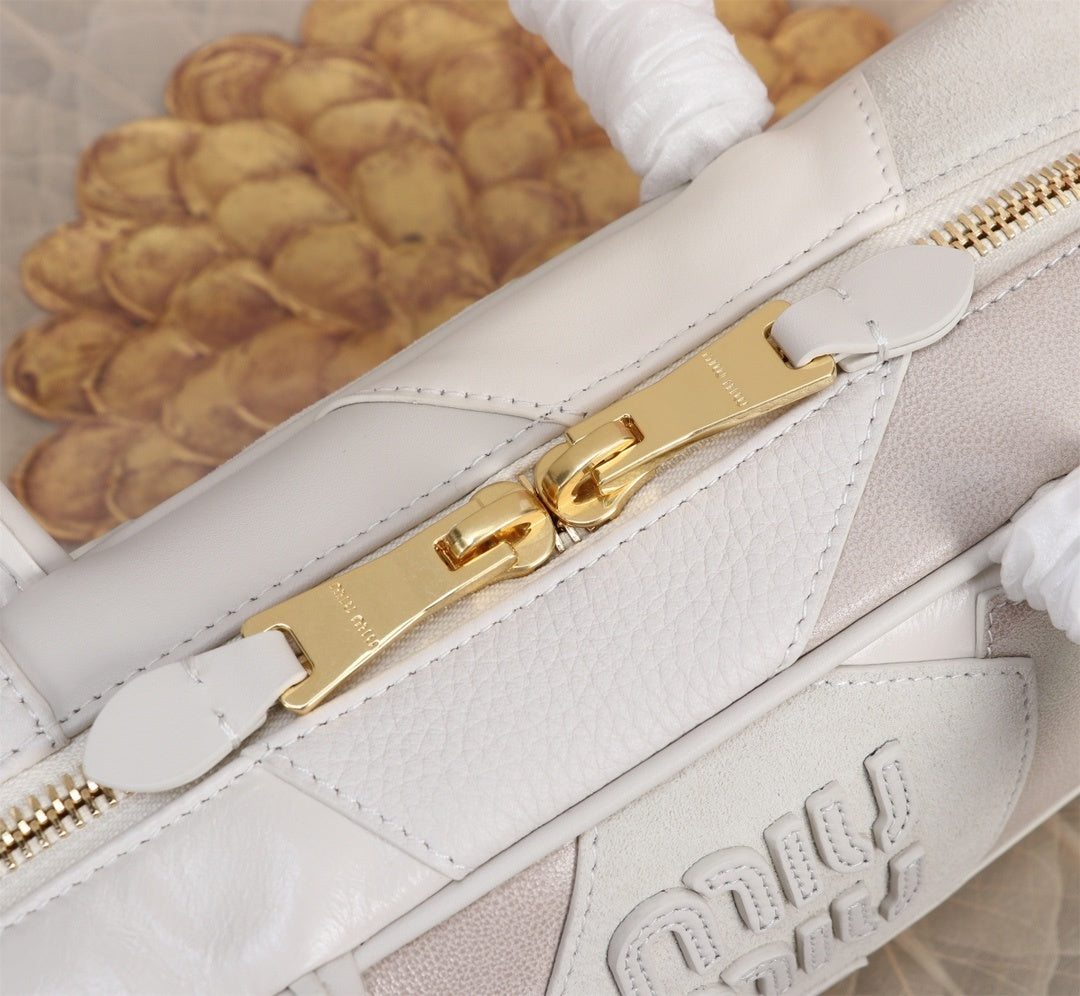 Miu Miu Beige Patchwork Leather Top - Handle Bag With Logo 5bb148