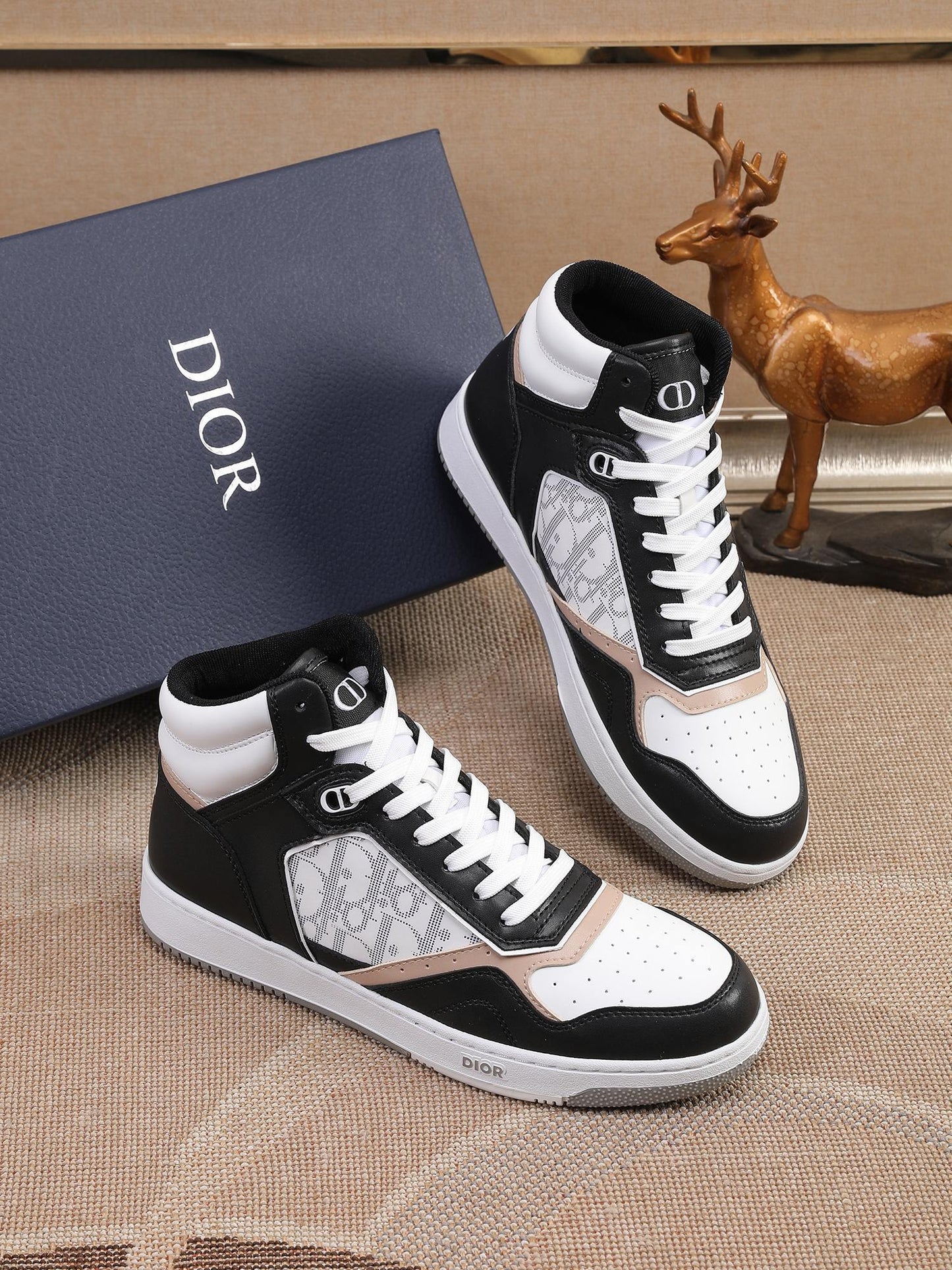 Dior Men's High Top Sneakers with Oblique Pattern and Adjustable Strap