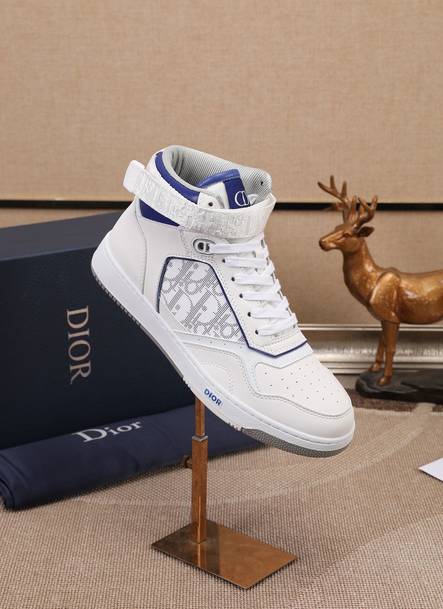 Dior Men's High Top Sneakers with Oblique Pattern and Adjustable Strap