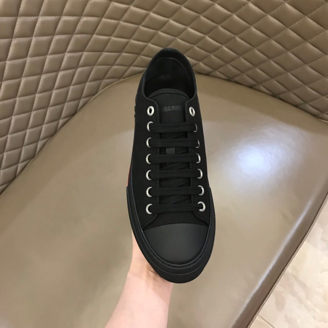 Burberry Unisex Black Canvas Sneakers Stylish Comfortable Footwear For Men And Women With Red Accent Detail