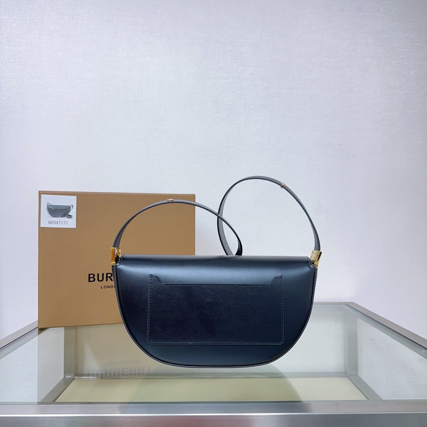 Sophisticated Black/Brown Burberry Half - Moon Bag With Dual Straps And Gold - Tone Accents Style No.717165