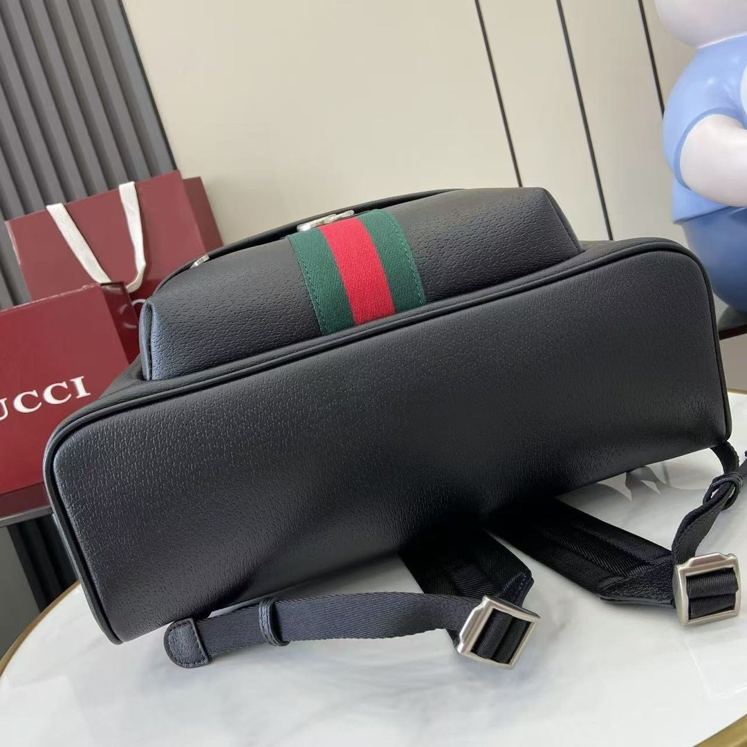 Stylish Black Gucci Backpack With Signature GG Logo And Web Stripe For Fashion - Forward Individuals 834466