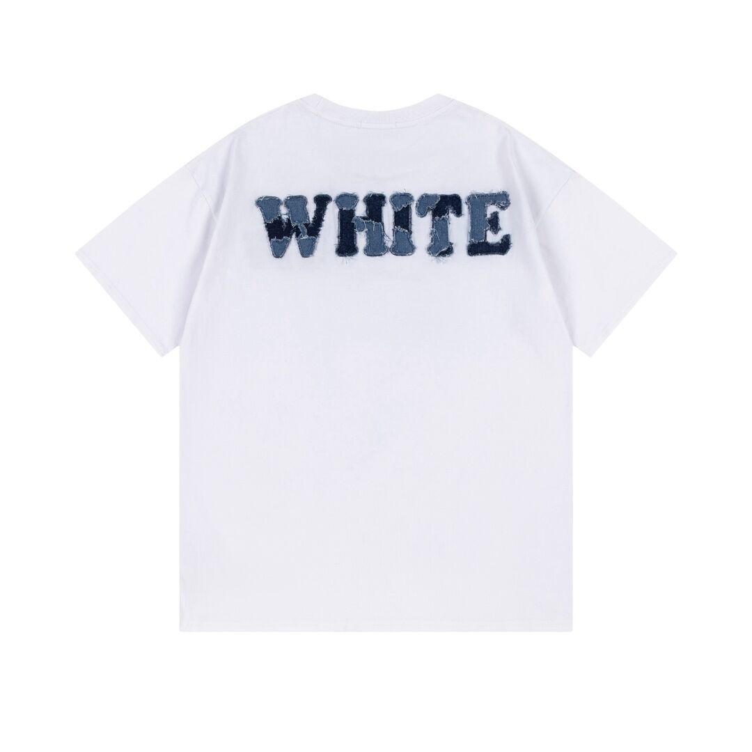 Off White White/Black T - Shirt With Distressed Blue "OFF" Logo On Chest