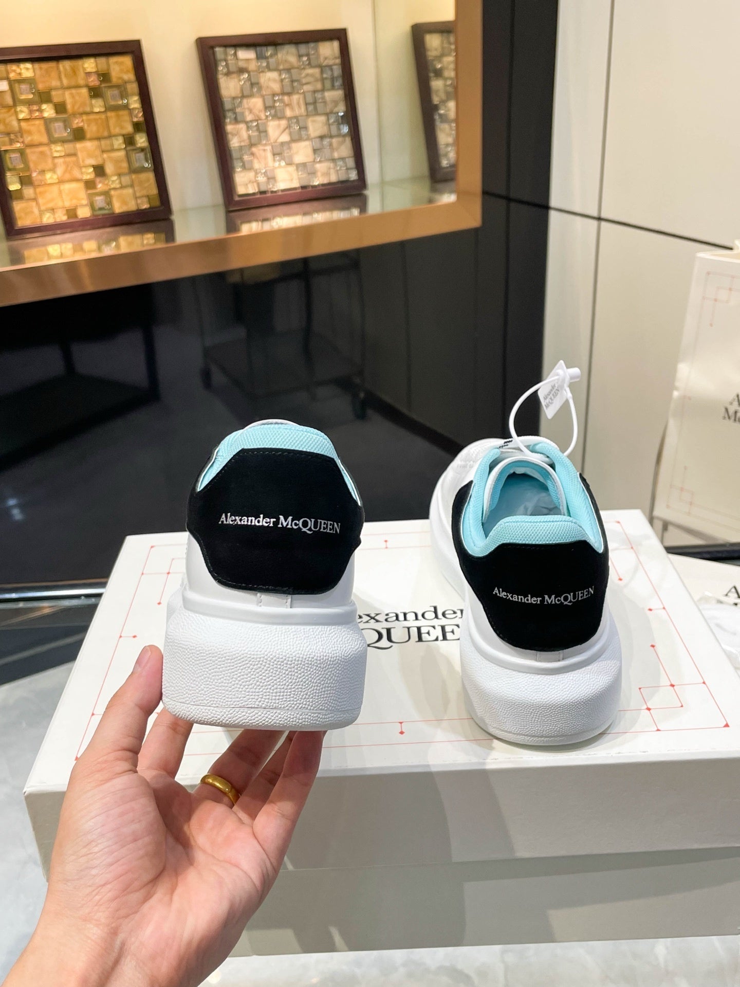 Alexander McQueen Unisex Oversized Sneakers With Blue And Black Accents