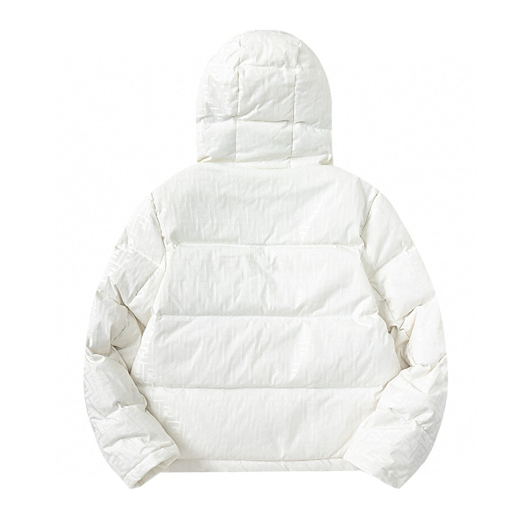 Fendi White Hooded Down Jacket For Fashionable Cold - Weather Wear