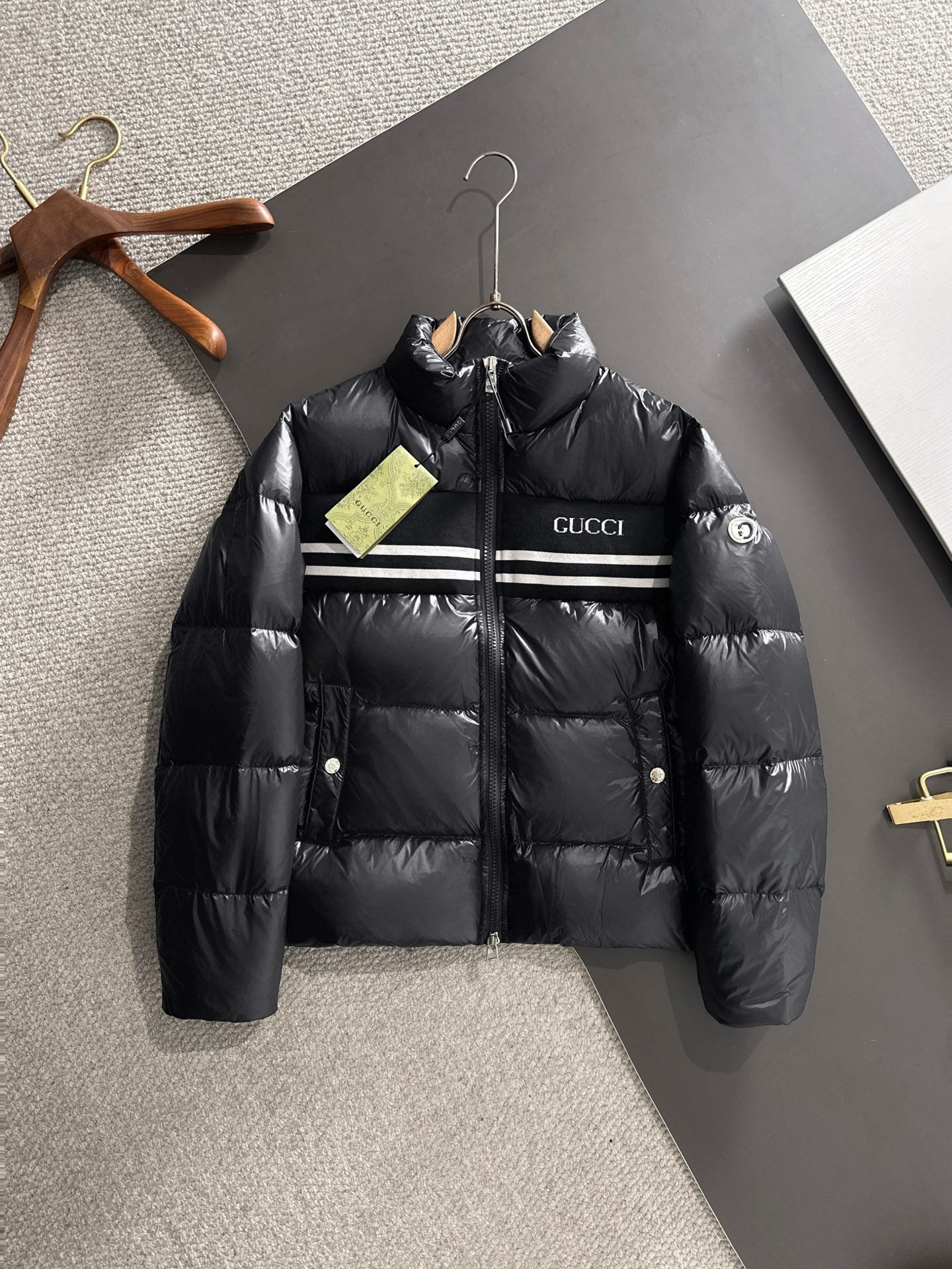 Gucci Black High - Neck Down Jacket With Brand Accents