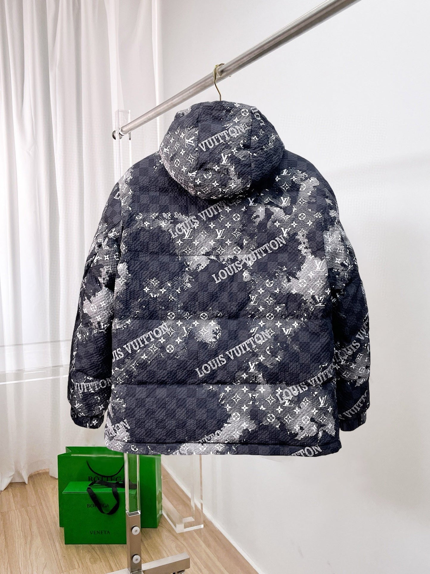 Louis Vuitton Hooded Down Jacket With Monogram And Logo Print