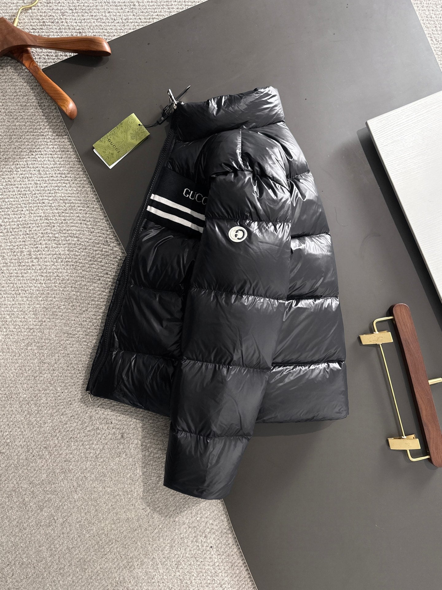 Gucci Black High - Neck Down Jacket With Brand Accents