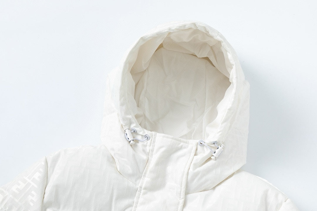 Fendi White Hooded Down Jacket For Fashionable Cold - Weather Wear