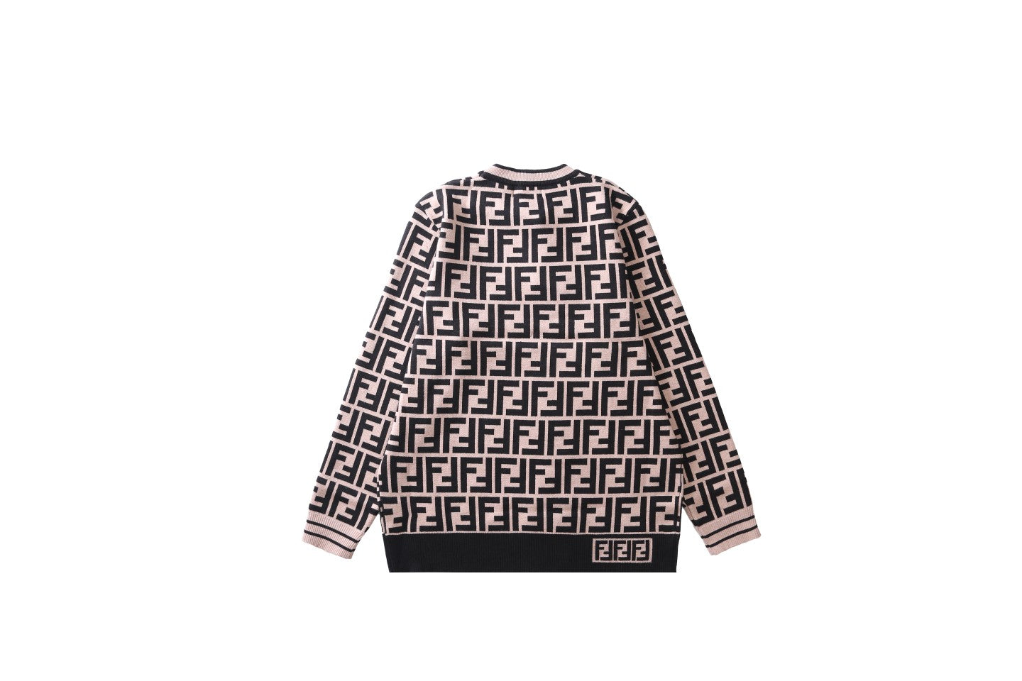 Fendi Pink And Black FF Pattern Crew Neck Long Sleeve Sweater