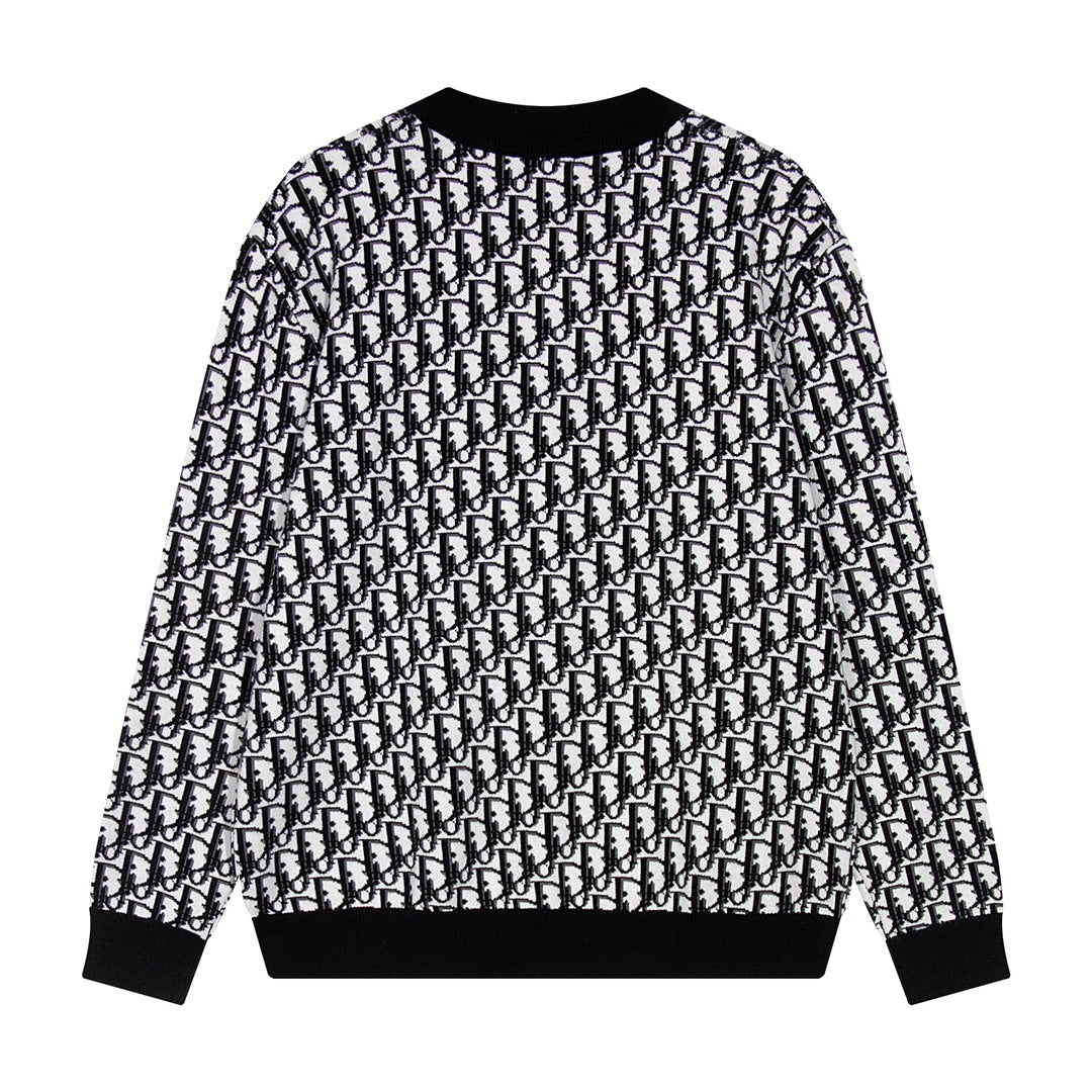 Dior Monogram Pattern Zip - Up Long Sleeve Fashion Sweater