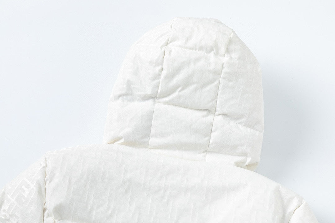 Fendi White Hooded Down Jacket For Fashionable Cold - Weather Wear